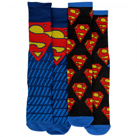 Superman Logo Fading and Symbols 2-Pair Pack of Crew Socks
